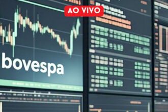 Tela de monitor exibindo gráficos do Ibovespa em tempo real, demonstrando variações no mercado financeiro brasileiro.