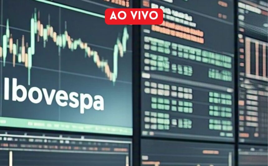 Tela de monitor exibindo gráficos do Ibovespa em tempo real, demonstrando variações no mercado financeiro brasileiro.