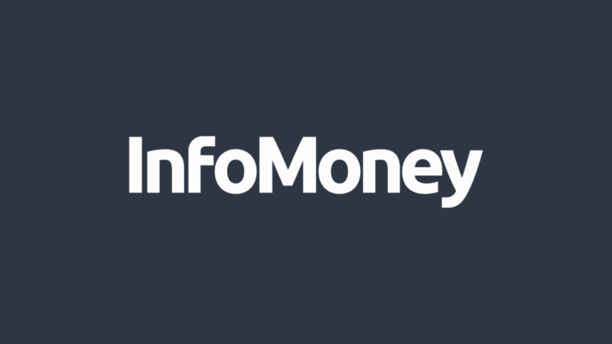 Logo da InfoMoney com tipografia branca sobre fundo cinza escuro, destacando a marca de finanças e investimentos.