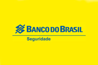 Logotipo do Banco do Brasil com fundo amarelo, destacando a palavra Seguridade em azul abaixo do nome da instituição.