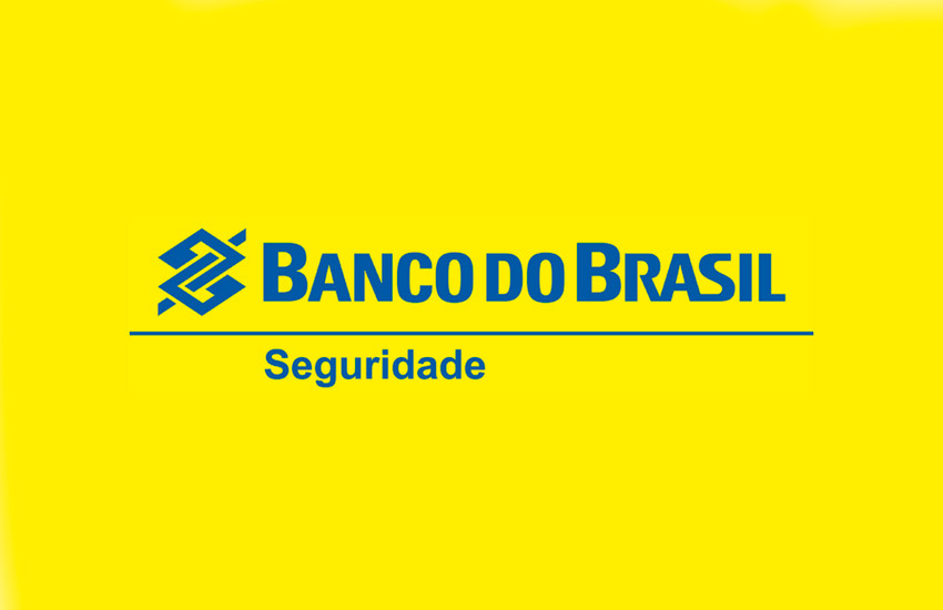 Logotipo do Banco do Brasil com fundo amarelo, destacando a palavra Seguridade em azul abaixo do nome da instituição.