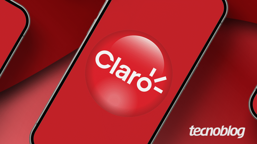 Ilustração com vários celulares mostrando a marca da Claro