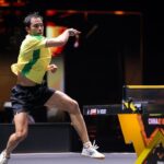 Bruna Takahashi e Hugo Calderano em uma das vitórias no China Smash (Foto: Divulgação/WTT)