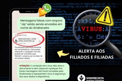 Cuidado com mensagens falsas em nome do Sindireceita com ".zip" Logo Sindireceita