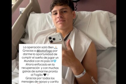 Montoro posta após cirurgia: ‘Agradeço ao Botafogo por me dar a oportunidade de realizar o sonho de jogar a Copa do Mundo’