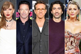 Taylor Swift attends the 66th GRAMMY Awards at Crypto.com Arena on February 04, 2024 in Los Angeles, California; Hugh Jackman attends the