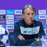 Al Sadd coach Roberto Mancini speaks during a press conference.