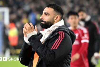 Mohamed Salah applauds Liverpool supporters after draw at Leeds
