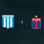 Escudos de Racing x Tigre, que se enfrentam pelo Campeonato Argentino