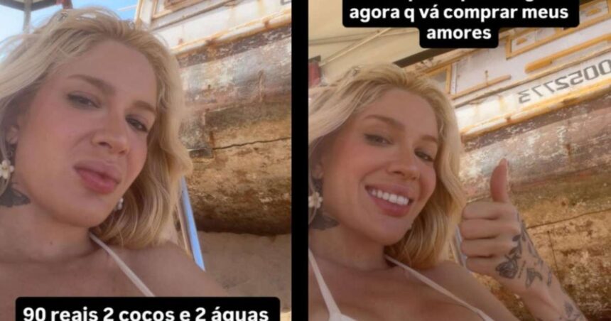 Karoline Lima fica chocada ao pagar R$ 90 em duas águas e dois cocos em Noronha