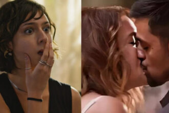 Nina surpresa, Filipa e Danilo aos beijos em fotomontagem