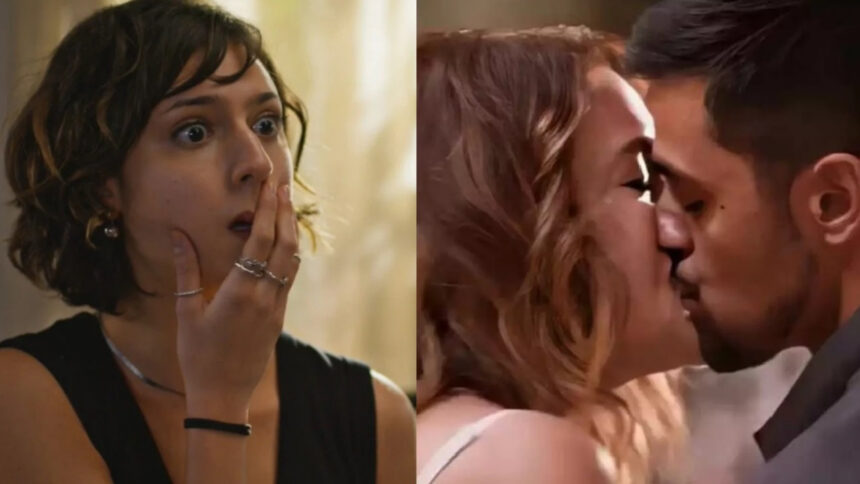 Nina surpresa, Filipa e Danilo aos beijos em fotomontagem