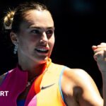 Aryna Sabalenka celebrates her quarter-final win over Iva Jovic