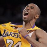Los Angeles Lakers guard Kobe Bryant reacts after making a three-point shot during the second half of Game 2 of a first-round NBA playoff basketball game against the Denver Nuggets, Los Angeles, U.S., April 23, 2008. (AP Photo)