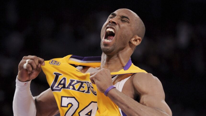 Los Angeles Lakers guard Kobe Bryant reacts after making a three-point shot during the second half of Game 2 of a first-round NBA playoff basketball game against the Denver Nuggets, Los Angeles, U.S., April 23, 2008. (AP Photo)