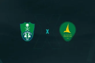 Escudos de Al-Ahli x Al-Khaleej, que se enfrentam pelo Campeonato Saudita