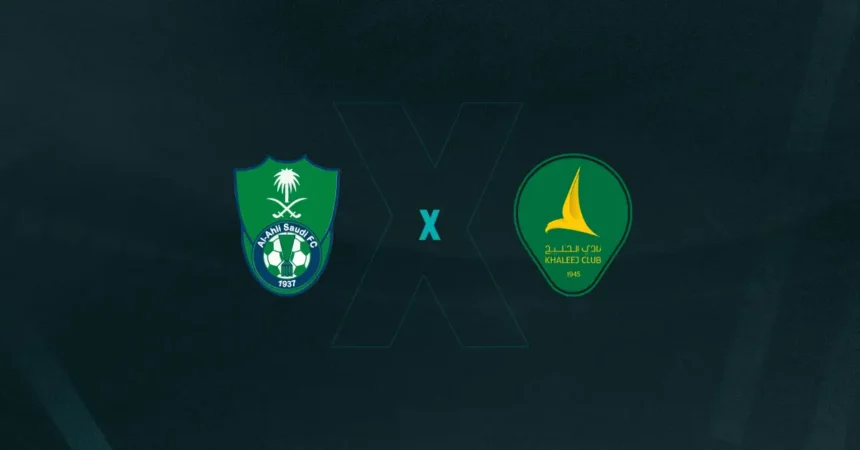 Escudos de Al-Ahli x Al-Khaleej, que se enfrentam pelo Campeonato Saudita