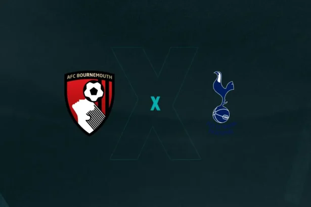 Escudos de Bournemouth e Tottenham, que duelam pela Premier League