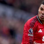 Casemiro, do Manchester United, em jogo contra o Manchester City