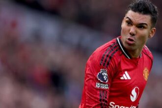 Casemiro, do Manchester United, em jogo contra o Manchester City