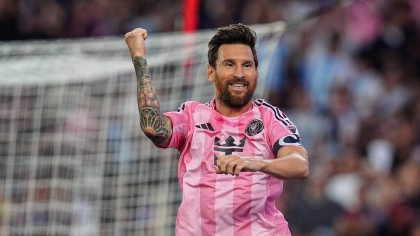 Lionel Messi joga hoje contra o Atlético Nacional? Lionel Messi comemorando gol pelo Inter Miami na MLS